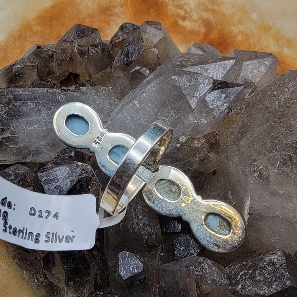 Sterling Silver Blue Larimar Ring Size 8 – 4 Stone Oval Cabochon Statement Ring - Picture 3 of 11